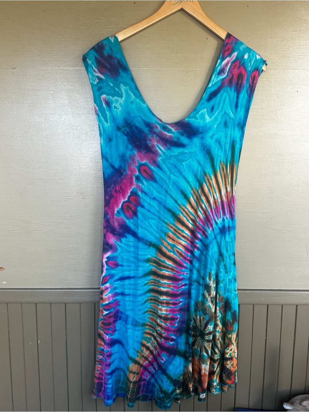 Mexicali Blues Tie-Dye Turquoise Scoop Neck Festival Dress Medium